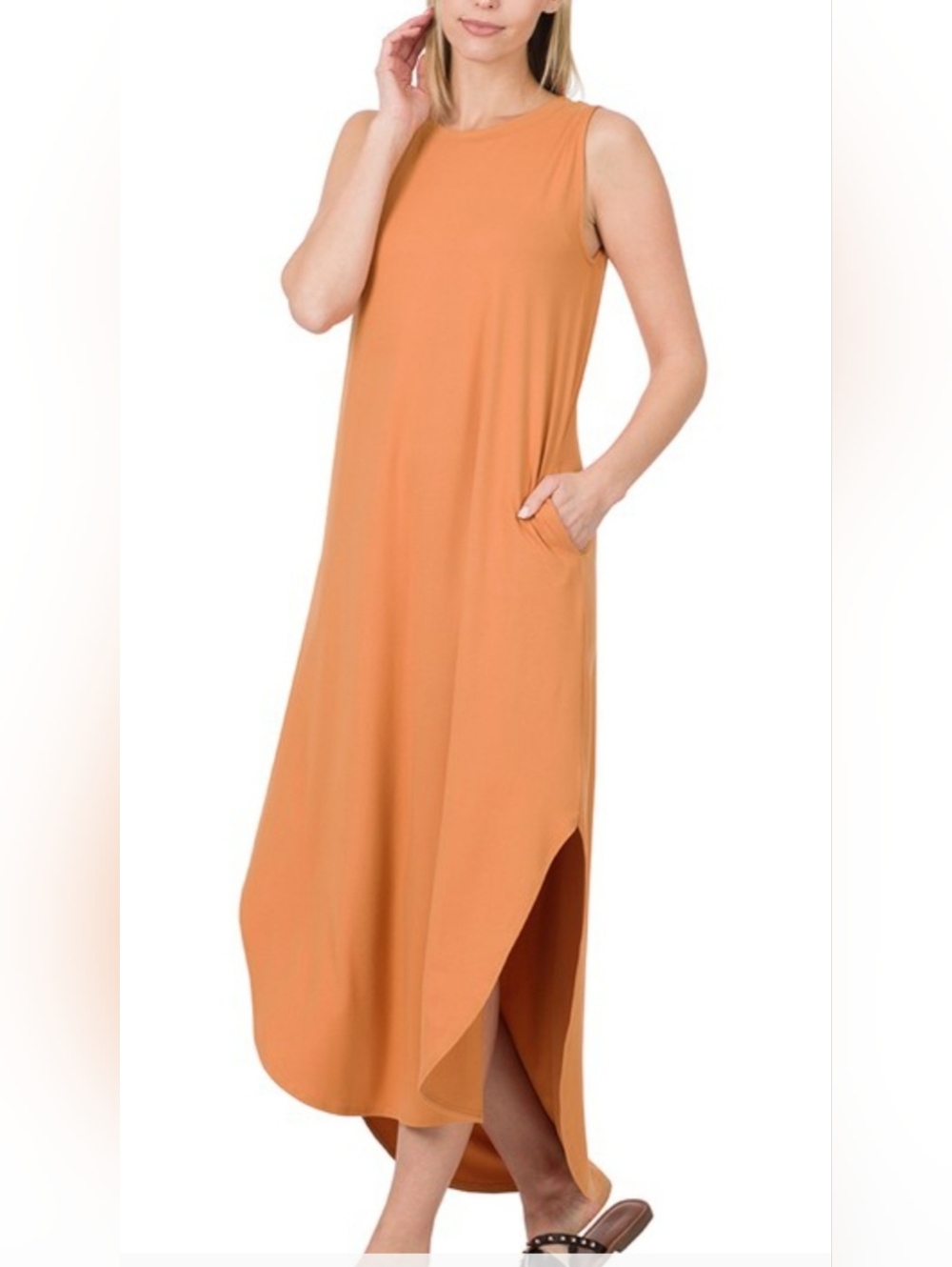 NWOT Zenana Assymetrical Side Slit Maxi with Pockets - Camel